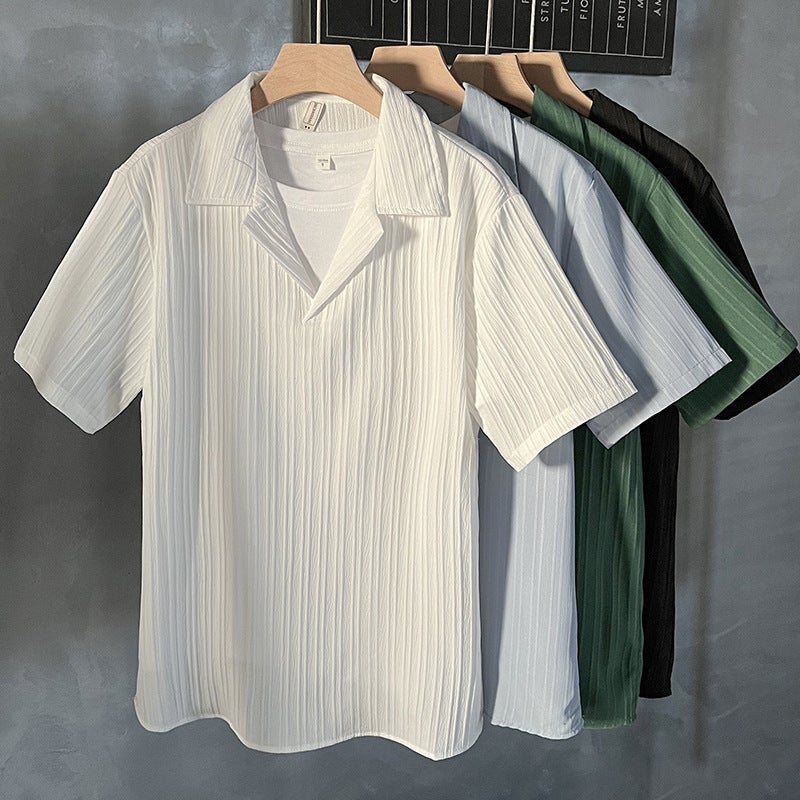 Polo Shirt Mens 2024 Summer Ice Silk Short-sleeved T-shirt Trendy Brand Lapp American Style Looser Shirt Collar Mens Top Black