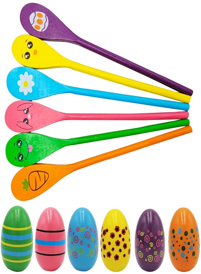 Chochkees 6 Painted Easter Egg and 6 Spoon Race Game Set, 6 Sets, Family Game for Kids & Family Activity Holiday Outdoor Yard Easter Egg Hunt Birthday Party Front Lawn - Image 1