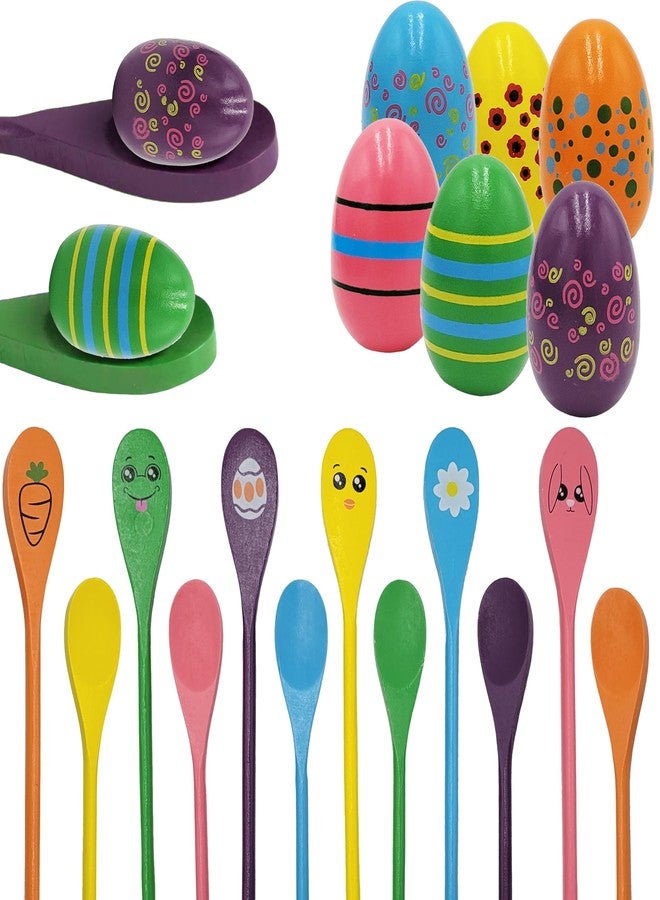Chochkees 6 Painted Easter Egg and 6 Spoon Race Game Set, 6 Sets, Family Game for Kids & Family Activity Holiday Outdoor Yard Easter Egg Hunt Birthday Party Front Lawn - Image 2