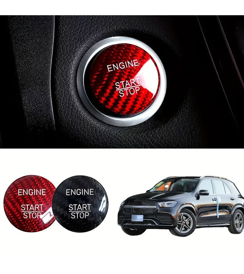 Red Carbon Fiber Start Stop Button Sticker For Mercedes C E GLC GLE AMG - Image 1