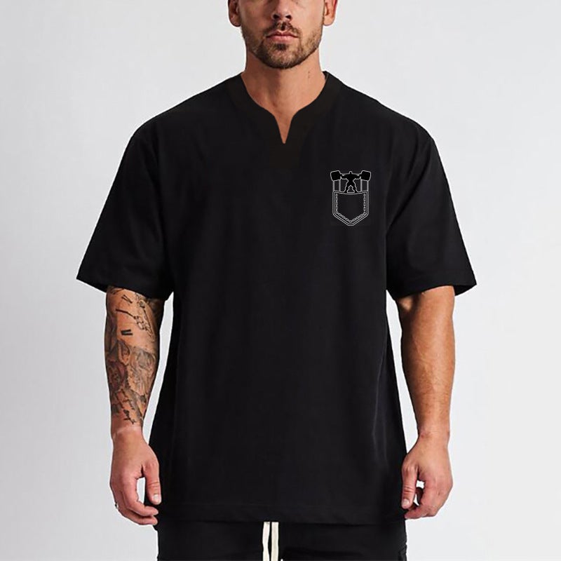 Men''s T-shirt summer sports fitness short sleeve loose stretch cotton V-neck half sleeve casual breathable muscle rolling iron foreign trade cross-border - Image 4