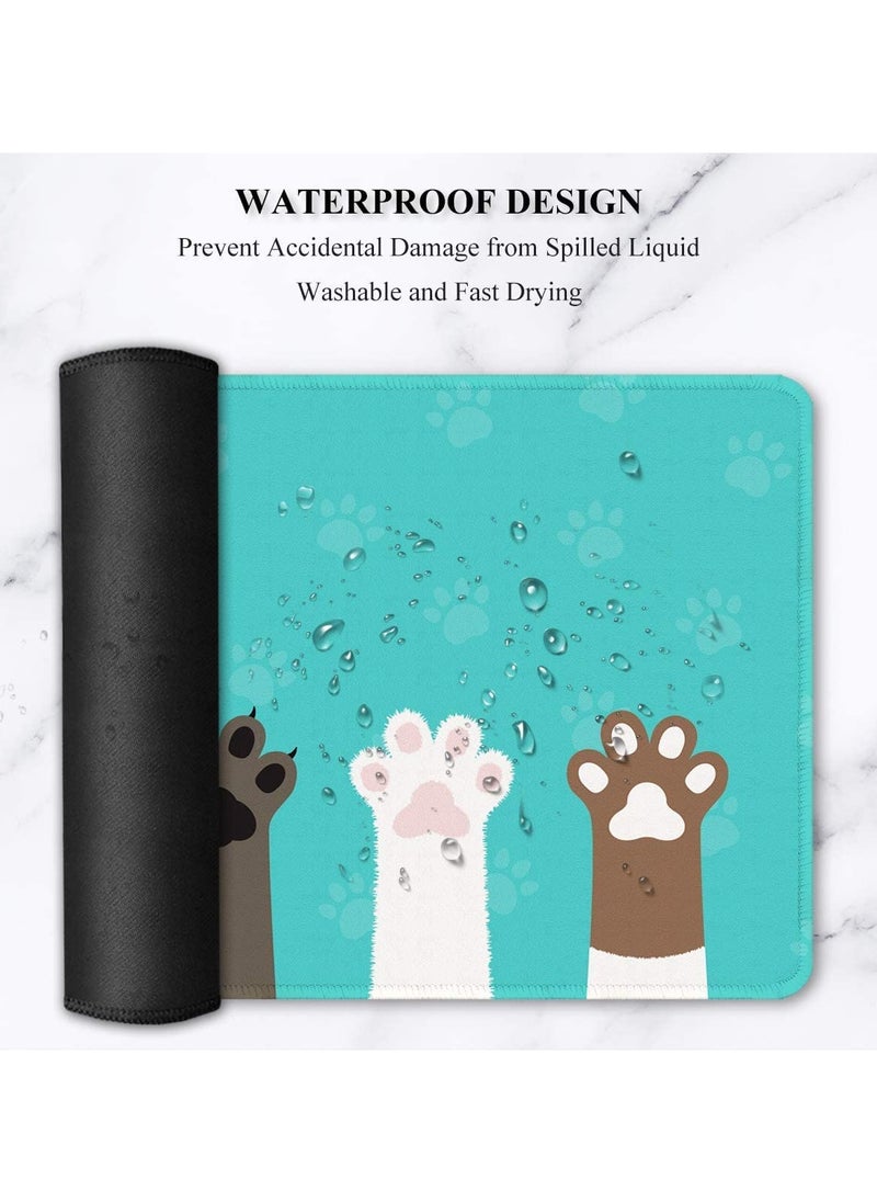 SYOSI - Large Mouse Pad Full Desk XXL Extended Gaming Mouse Pad 35In X 15In Waterproof Desk Mat with Stitched Edge Non Slip Laptop Computer Keyboard Mousepad for Office Home Cat Paws Design - Image 1