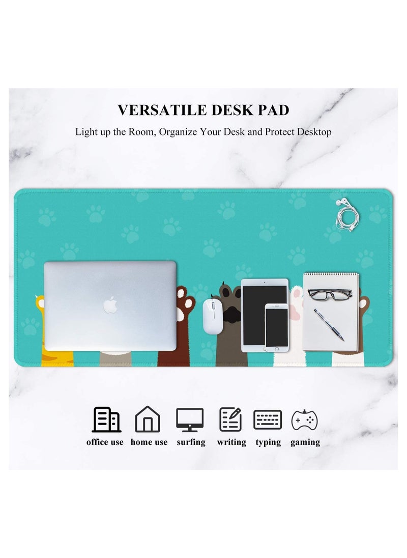 SYOSI - Large Mouse Pad Full Desk XXL Extended Gaming Mouse Pad 35In X 15In Waterproof Desk Mat with Stitched Edge Non Slip Laptop Computer Keyboard Mousepad for Office Home Cat Paws Design - Image 1