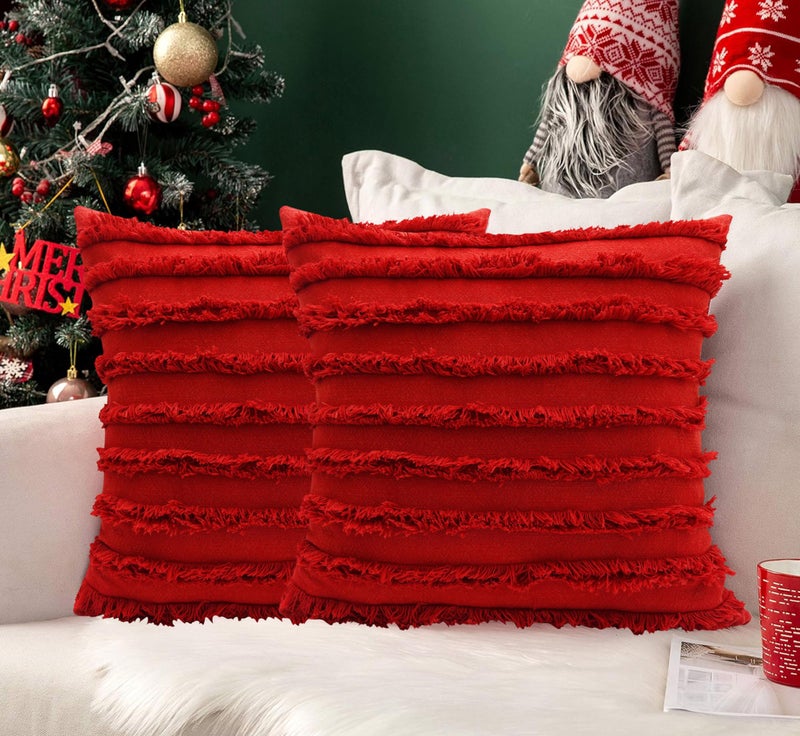 mosey Red Cushion Covers 16x16 Set of 2 | 100% Cotton | Theme Throw Pillow Covers 16 x 16 inch for Holiday Festive Home Decorations - Image 1