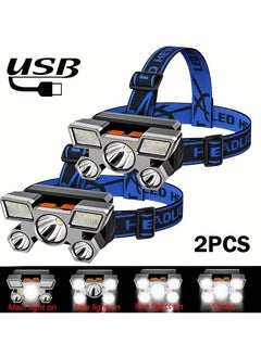 Scrolls 2Pcs Rechargeable LED Headlamp, 5 LEDs COB Headlight, 800mAh Lithium Battery, 4 Modes USB Charging Hands-Free Flashlight for Camping Running Fishing with USB Cable Included  - Image 1