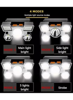 Scrolls 2Pcs Rechargeable LED Headlamp, 5 LEDs COB Headlight, 800mAh Lithium Battery, 4 Modes USB Charging Hands-Free Flashlight for Camping Running Fishing with USB Cable Included  - Image 3