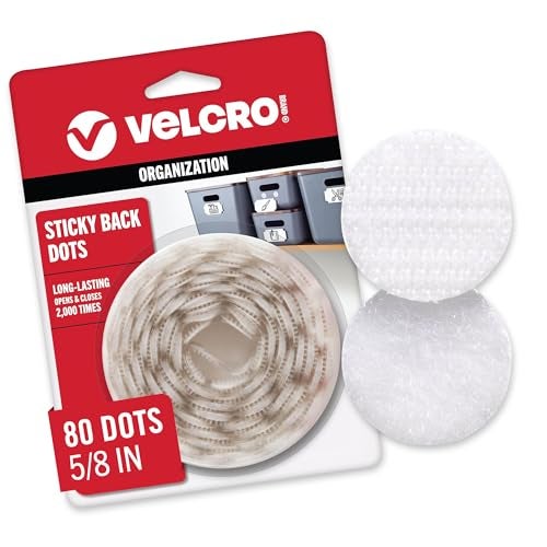 VELCRO Brand Dots with Adhesive Sticky Back Round Hook and Loop Circles 58in 80 Pack Arts and Crafts School Projects 95215W White
