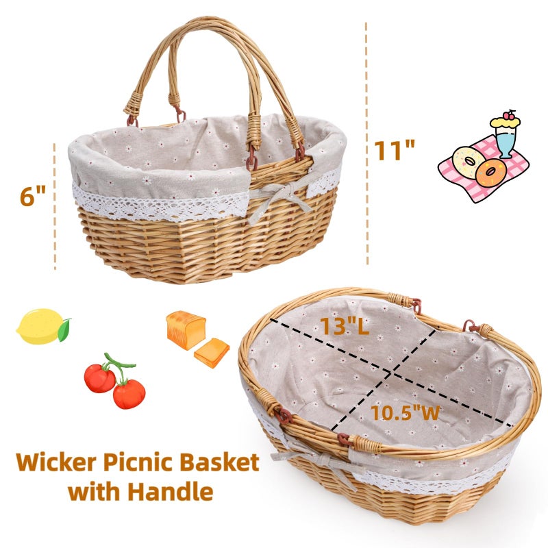 Dicunoy Wicker Picnic Basket with Handle, Large Empty Gift Basket to Fill, Open Top Market Harvest Baskets for Garden, Fruit, Candy, Wine, Easter Egg Gathering, Wedding, Vegetables - Image 2