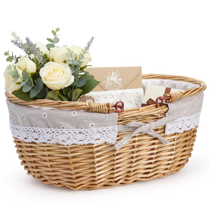 Dicunoy Wicker Picnic Basket with Handle, Large Empty Gift Basket to Fill, Open Top Market Harvest Baskets for Garden, Fruit, Candy, Wine, Easter Egg Gathering, Wedding, Vegetables - Image 3