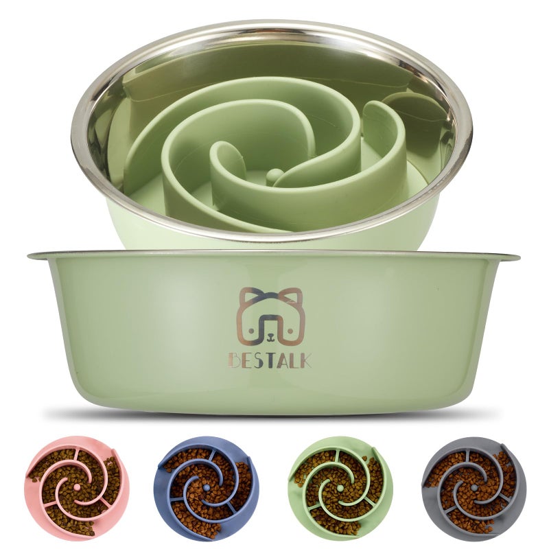 Bestalk 2in1 Metal Slow Feeder Dog Bowl Bestalk Stainless Steel Dog Bowls with Silicone Slow Feeder Insert Food Grade 304 Water Food Bowl with AntiSlip Base for Small Medium Large Dogs - Image 2