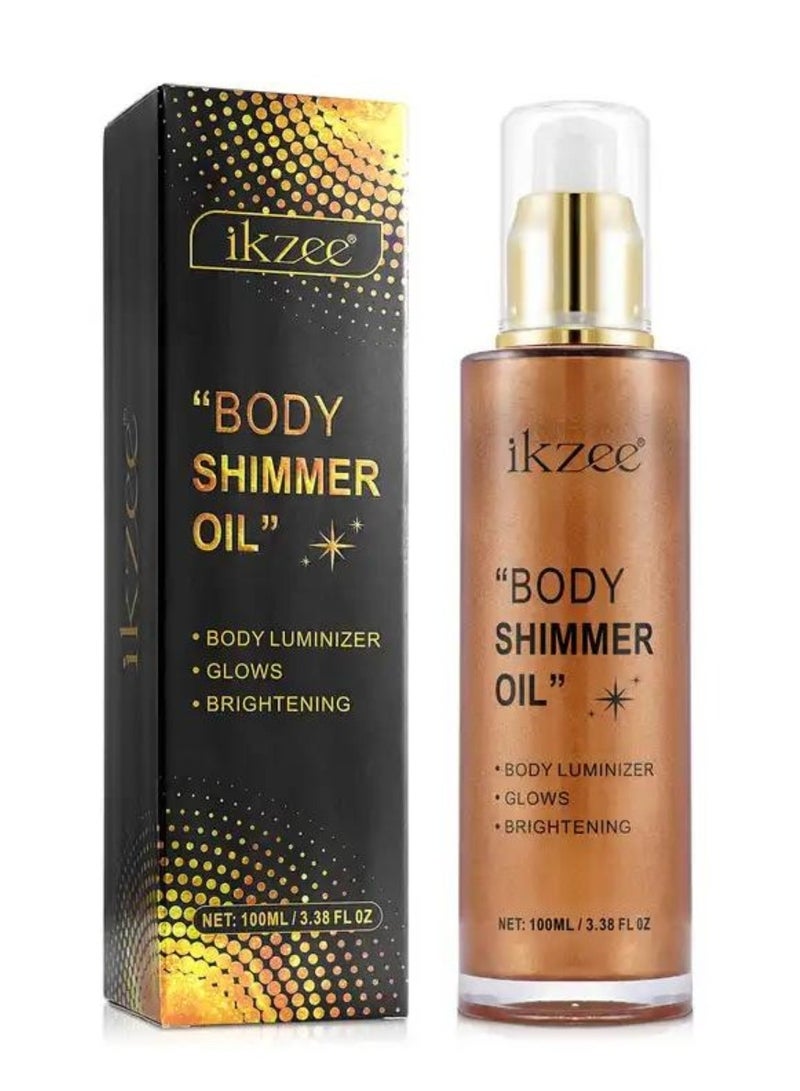 IKZEE زيت لامع للجسم من جولدن براون، 100 مل، لوشن لامع للجسم، زيت توهج، زيت لومينزر للجسم، لوشن توهج لتفتيح الجسم، زيت جسم لامع يدوم طويلاً للجسم والوجه رقم 04 - Image 2
