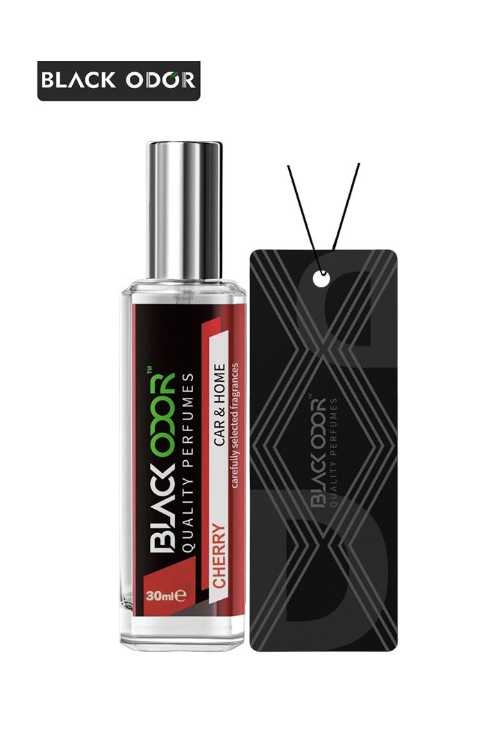 BLACK ODOR Cherry Car u0026 Home Perfume – Long-Lasting Luxury Air Freshener (30ml + Hanging Freshener) - Image 1