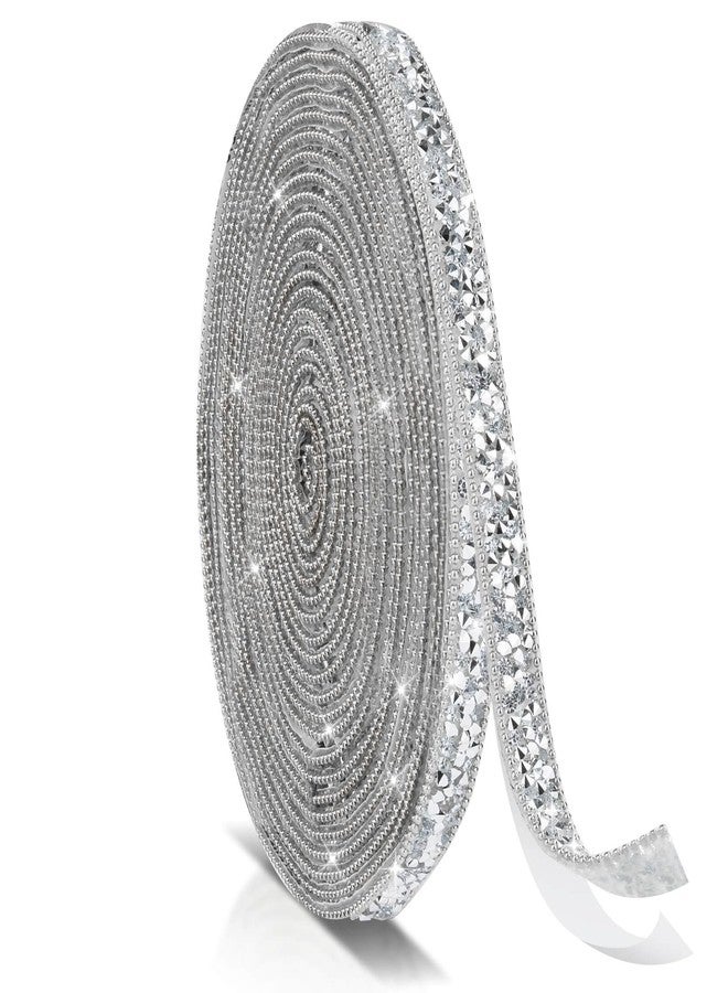 Tetutor 5 Yards Self Adhesive Rhinestone Ribbons, Sliver Rhinestone Strips, Diamond Crystal Rhinestone Ribbon Roll Stickers Glitter Bling Ribbons Rhinestone for Crafts Fabric Car Shoes Décor - Image 1