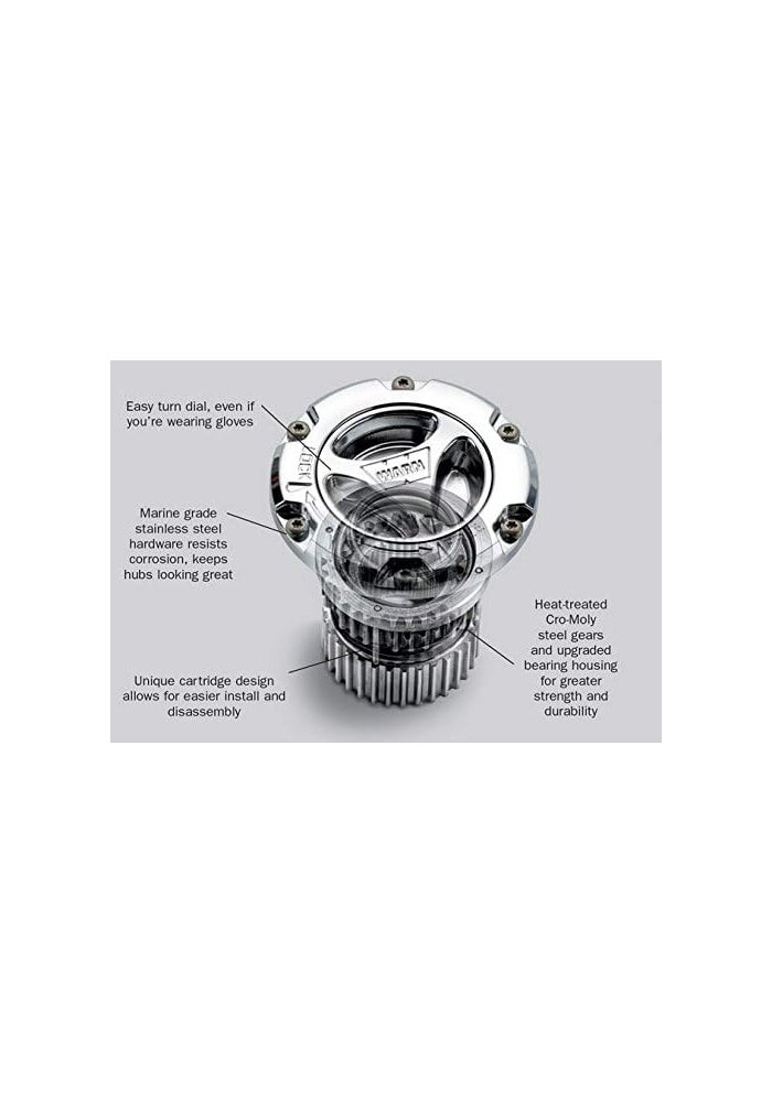 WARN 95070 Premium Manual Locking Hub with Zinc Aluminum Alloy Dial, Dual Seals and 35 Splines, Chrome, 1 Pair - Image 2