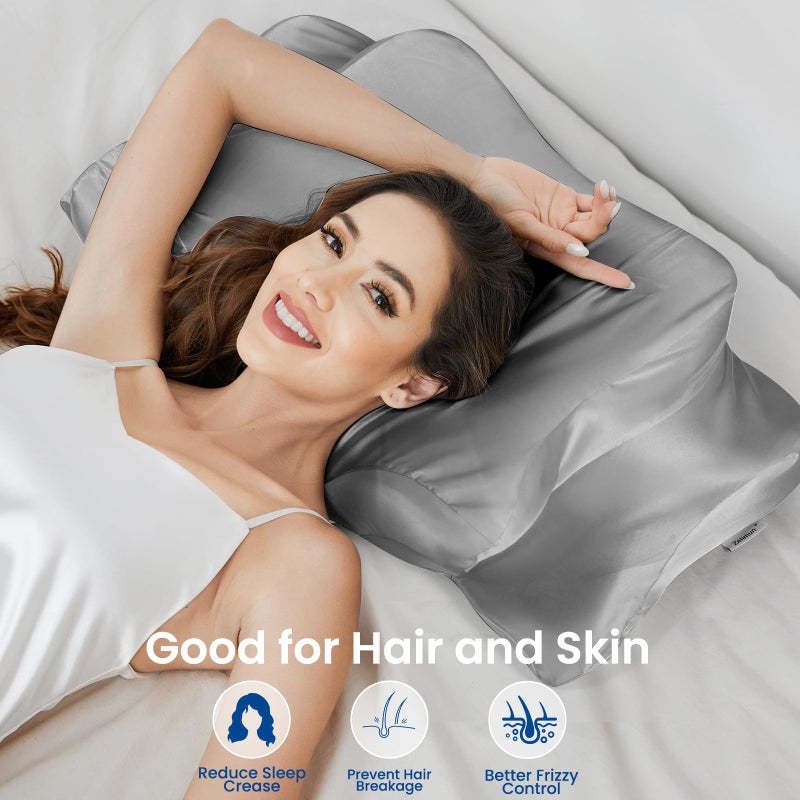Zelimun Satin Pillowcase for Cervical Pillows, (Cover Only) Fit for Orthopedic Neck Support Pillow, Silky Smooth Pillowcase Cover with Zipper Closure (Gray) - Image 3