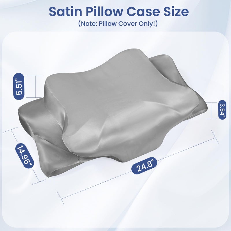 Zelimun Satin Pillowcase for Cervical Pillows, (Cover Only) Fit for Orthopedic Neck Support Pillow, Silky Smooth Pillowcase Cover with Zipper Closure (Gray) - Image 2