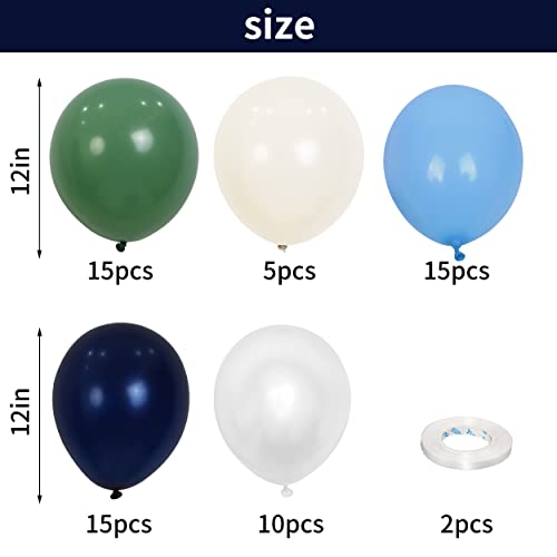 Togvu Balloons Green and Blue, 60Pcs 12 Inch Navy Blue Green White Latex Party Balloons for Kids Birthday, Jungle Safari Themed Party, Dinosaur Party Supplies, Baby Shower, Wedding, Anniversary - Image 2