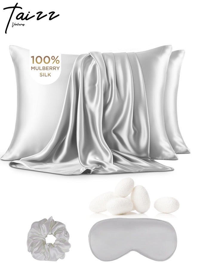 Taizz Ventures 2 Pack Satin Pillowcases for Hair and Skin, Includes Eye Mask and Hair Tie, Luxurious, Soft, and Skin-Friendly, Pure White- Queen Size 30x20 Inch  - Image 1
