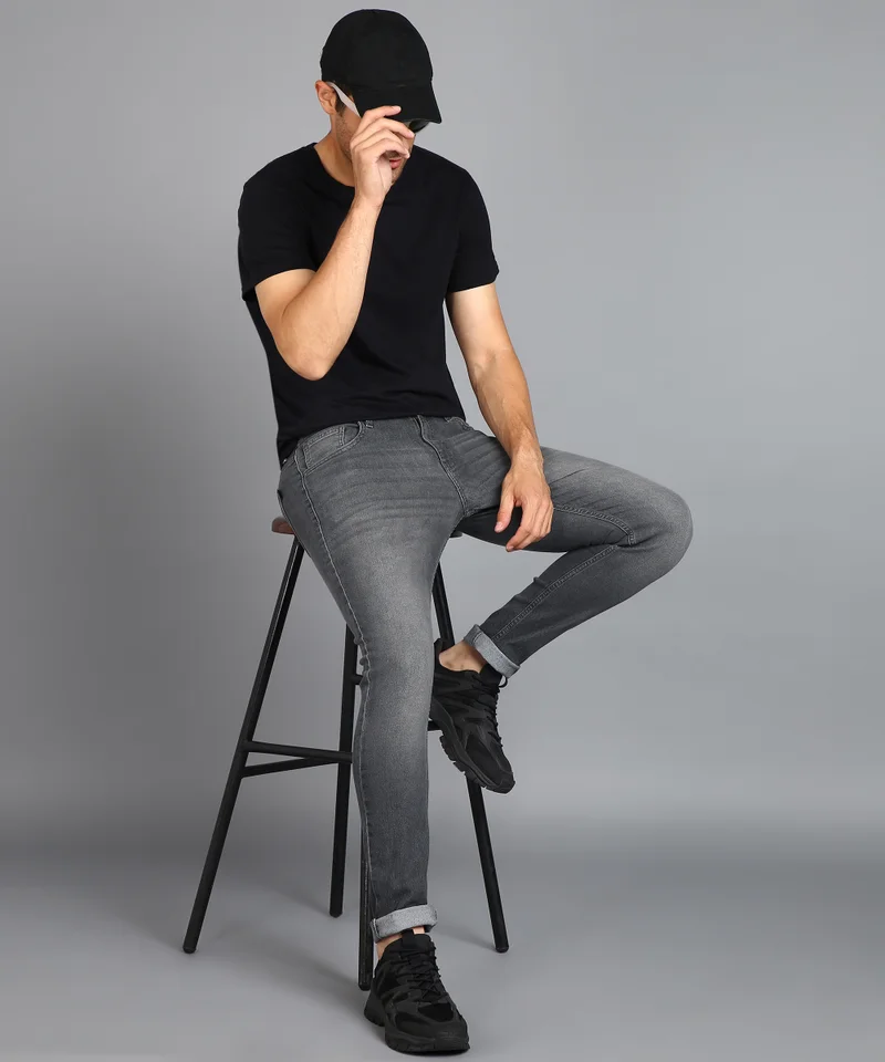 Urbano Fashion  Urbano Fashion Men's Grey Regular Fit Washed Jeans Stretchable for Men | Best Price UAE