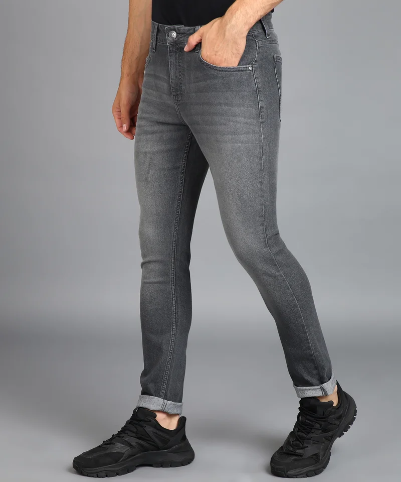 Urbano Fashion Men's Grey Regular Fit Washed Jeans Stretchable