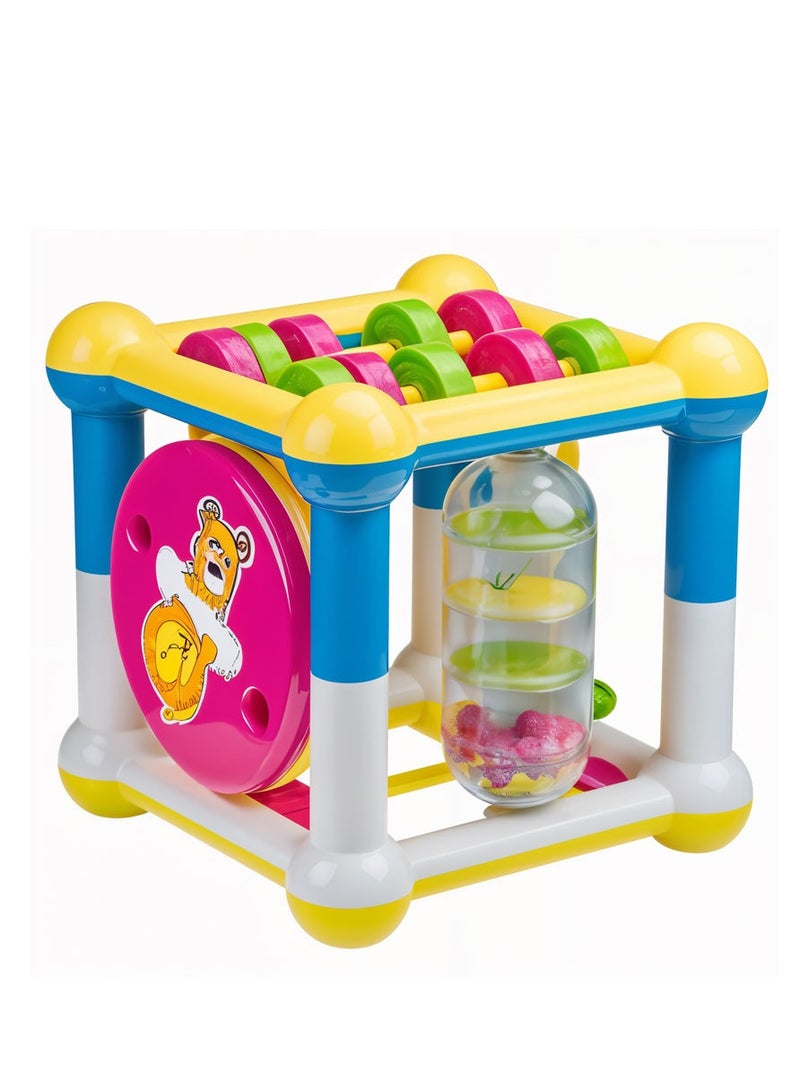 HEZI Jolly Cube 4 in 1 Activity Center Toy , Colorful Sensory Development Cube for Babies 9+ Months , Interactive Rattle, Spinning Beads, Sliding Gears & Shape Exploration , Durable, Safe Early Learning Toy Gift - Image 1