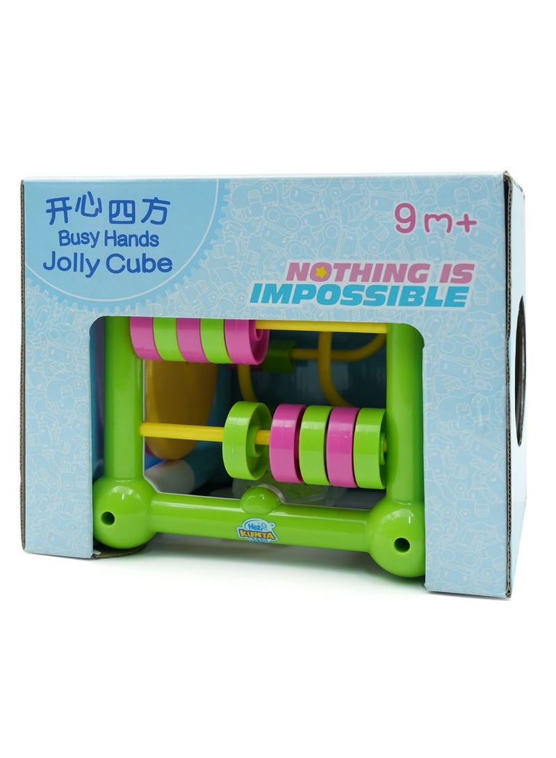 HEZI Jolly Cube 4 in 1 Activity Center Toy , Colorful Sensory Development Cube for Babies 9+ Months , Interactive Rattle, Spinning Beads, Sliding Gears & Shape Exploration , Durable, Safe Early Learning Toy Gift - Image 4