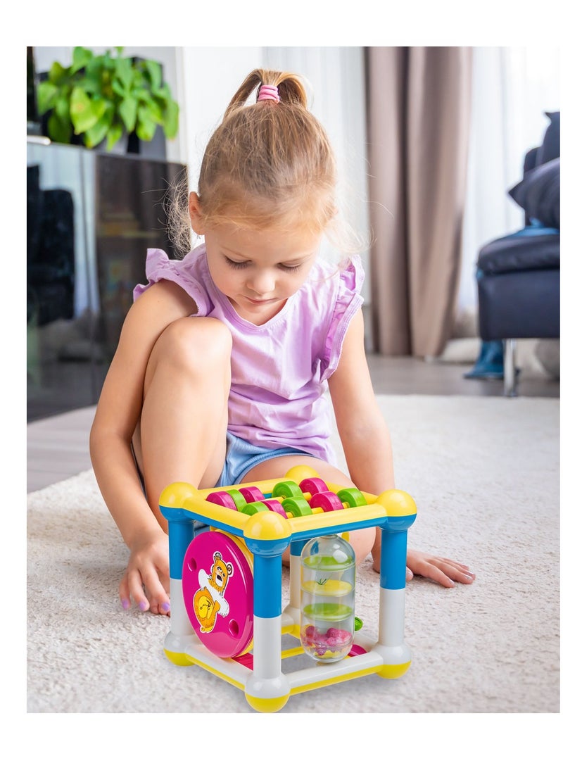 HEZI Jolly Cube 4 in 1 Activity Center Toy , Colorful Sensory Development Cube for Babies 9+ Months , Interactive Rattle, Spinning Beads, Sliding Gears & Shape Exploration , Durable, Safe Early Learning Toy Gift - Image 2