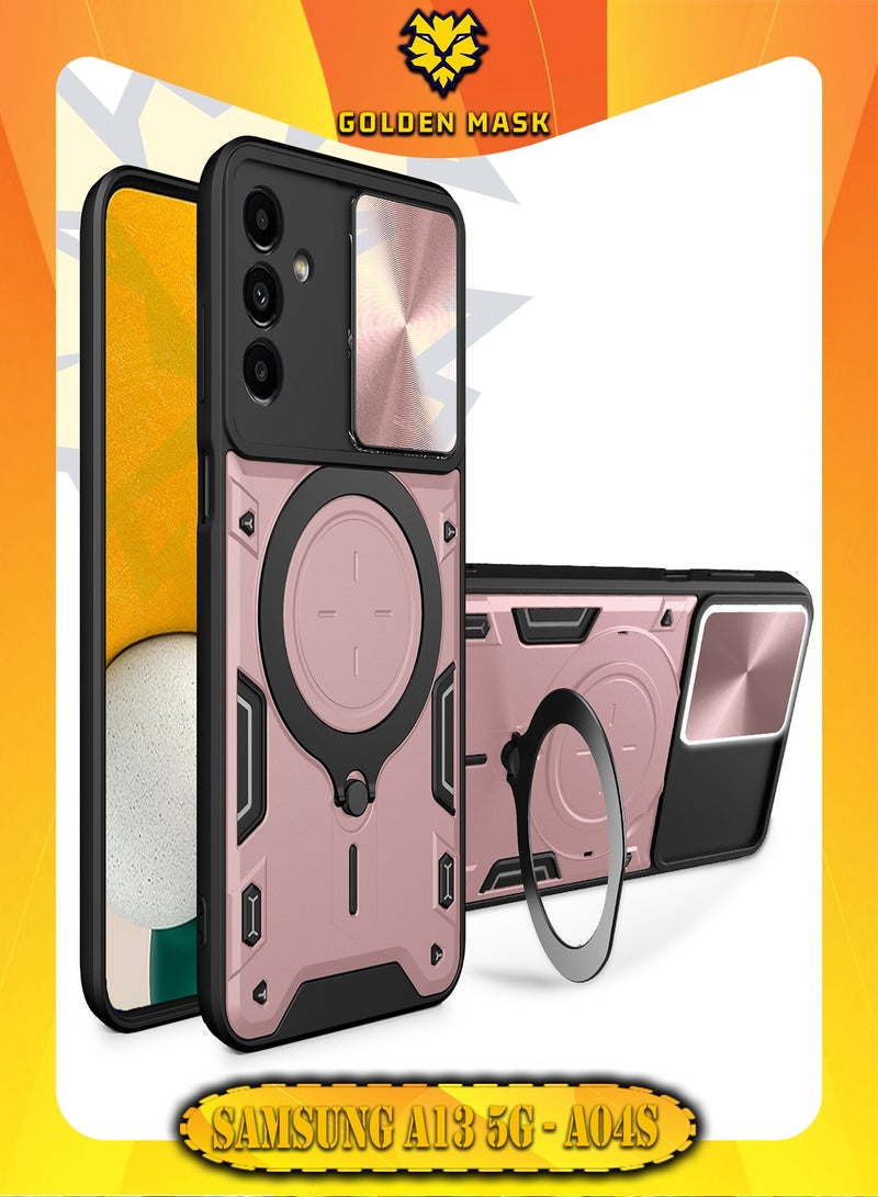GOLDEN MASK GOLDEN MASK For Samsung Galaxy A13 5G/A04S Armored Camera Shield Cover Camera Lend Protection, Built-in 360° (Rose Gold)