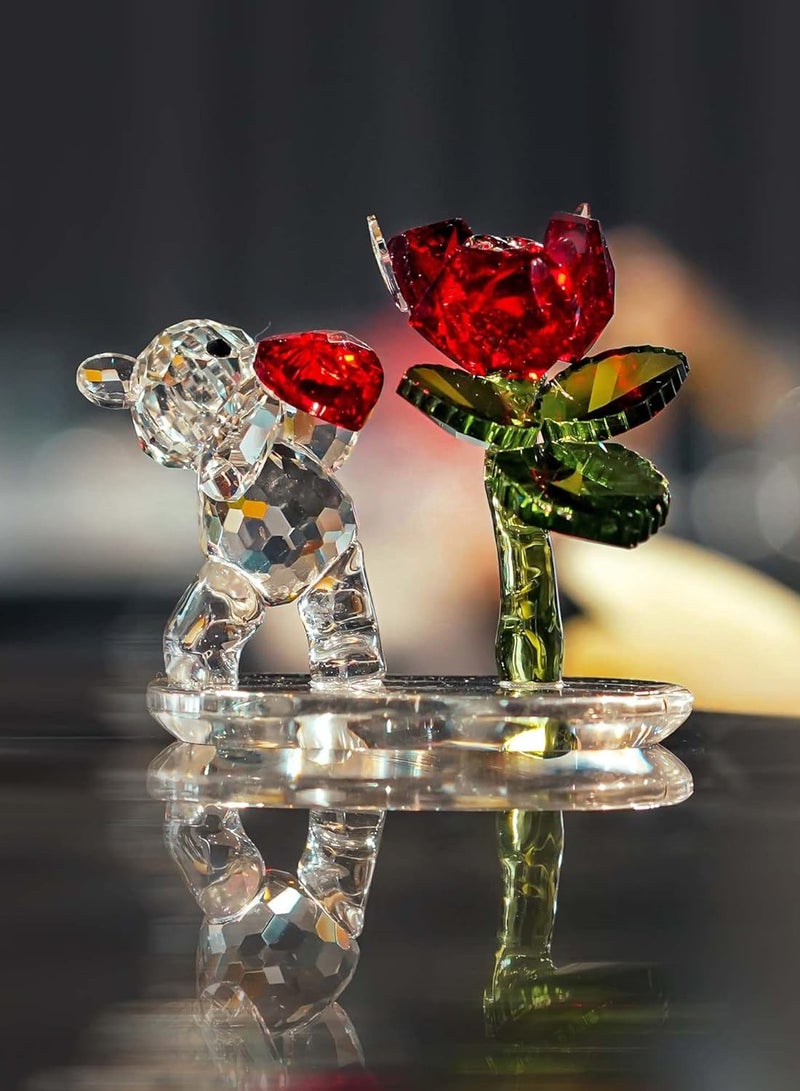 RARELY كريستال الدب القلب وزهرة الورد الأحمر كريستال الحيوان تمثال تحصيل قطع الزجاج الفن الحرفية زخرفة مع قاعدة زجاجية لديكور طاولة المنزل لأخت أمي وصديق أفضل هدية - Image 5