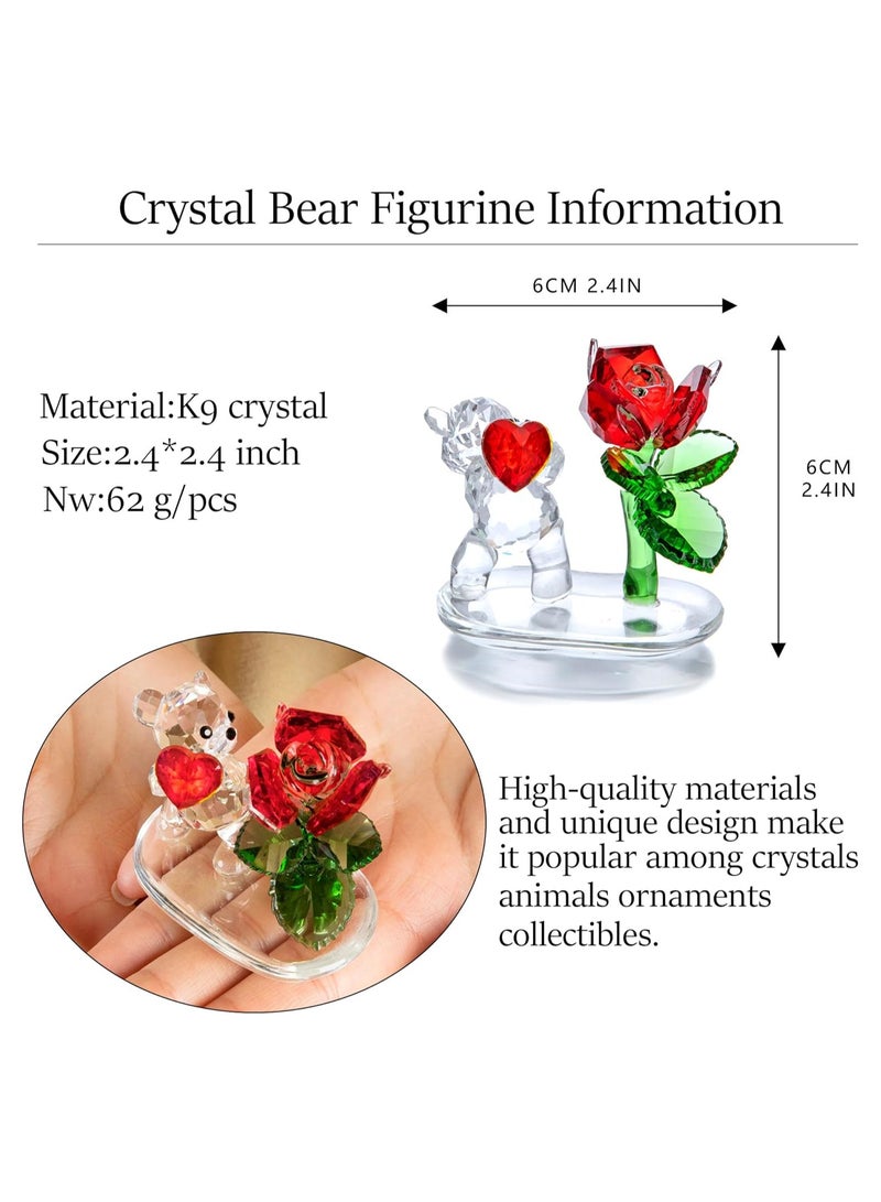 RARELY كريستال الدب القلب وزهرة الورد الأحمر كريستال الحيوان تمثال تحصيل قطع الزجاج الفن الحرفية زخرفة مع قاعدة زجاجية لديكور طاولة المنزل لأخت أمي وصديق أفضل هدية - Image 2