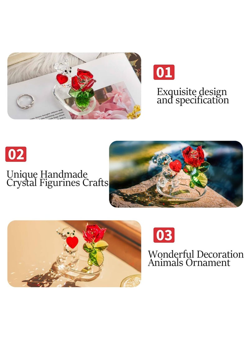 RARELY كريستال الدب القلب وزهرة الورد الأحمر كريستال الحيوان تمثال تحصيل قطع الزجاج الفن الحرفية زخرفة مع قاعدة زجاجية لديكور طاولة المنزل لأخت أمي وصديق أفضل هدية - Image 4
