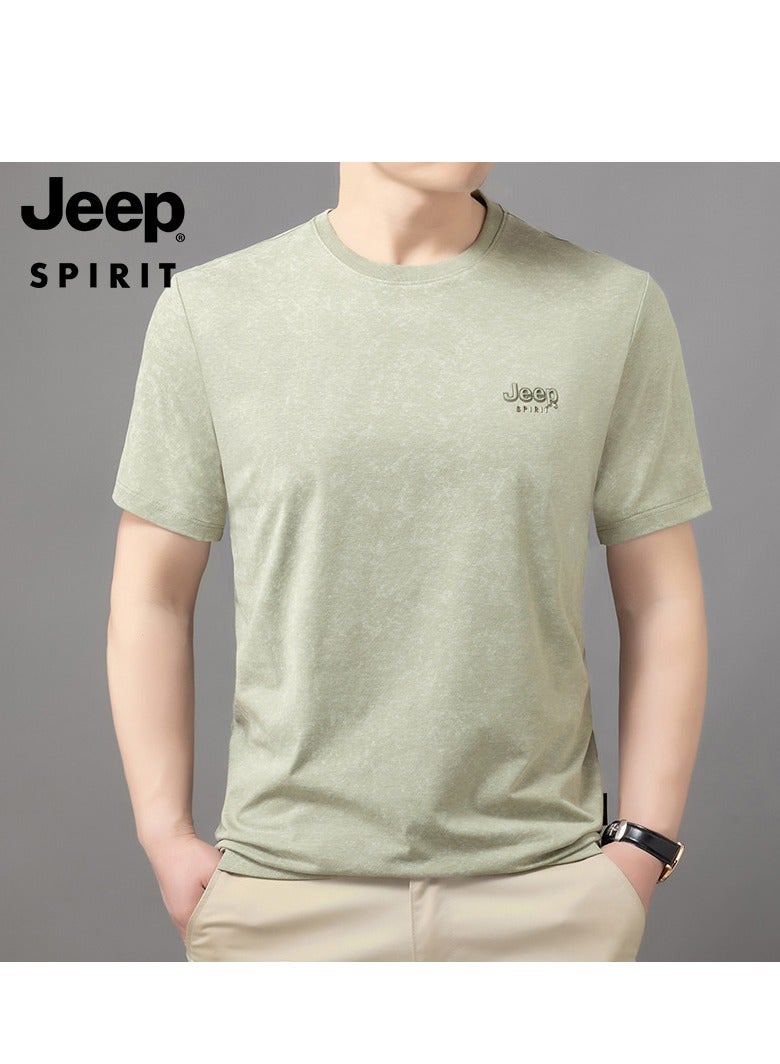 Jeep Men's  Short Sleeved T-shirt Round Neck Pullover Sweatshirt Simple Running Top  - Image 1
