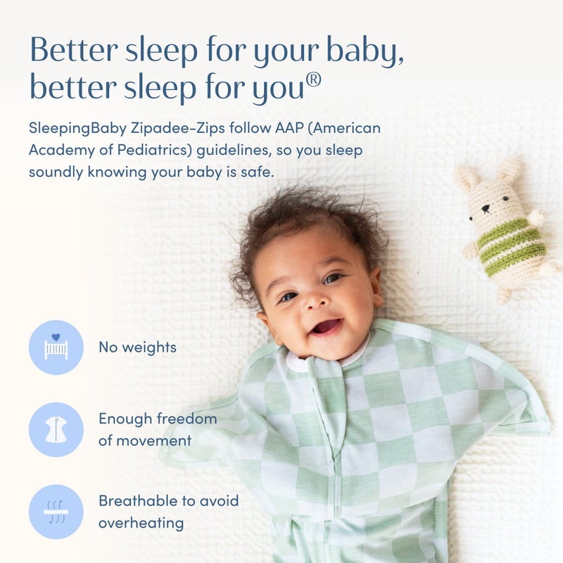 SleepingBaby Zipadee-Zip Transition Swaddle - Cozy Baby Swaddle Blanket with Zipper Convenience - Roomy Wearable Blanket for Easy Diaper Changes - Sea Green/Blue, Medium (6-12 Month) - Image 5