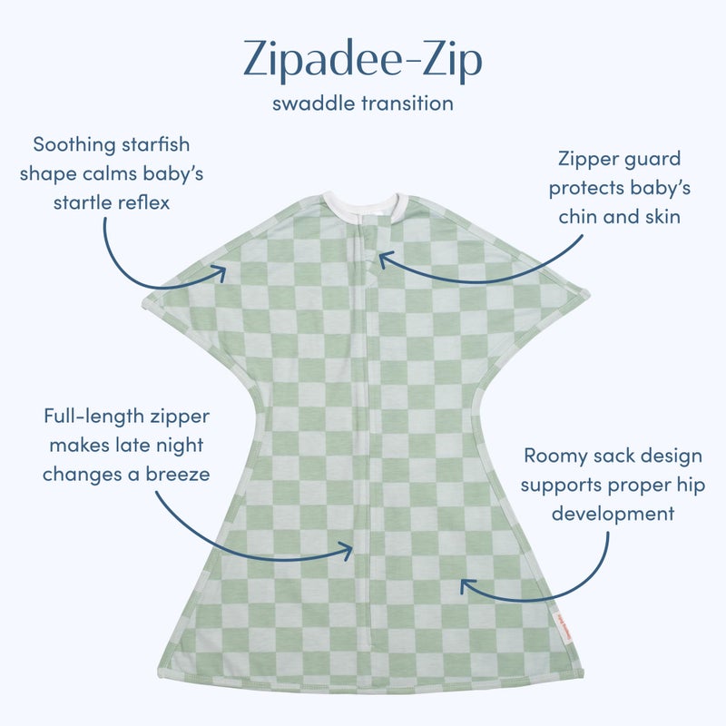 SleepingBaby Zipadee-Zip Transition Swaddle - Cozy Baby Swaddle Blanket with Zipper Convenience - Roomy Wearable Blanket for Easy Diaper Changes - Sea Green/Blue, Medium (6-12 Month) - Image 2
