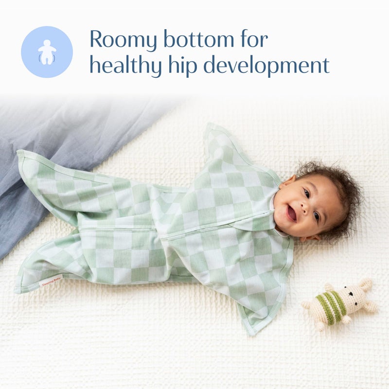 SleepingBaby Zipadee-Zip Transition Swaddle - Cozy Baby Swaddle Blanket with Zipper Convenience - Roomy Wearable Blanket for Easy Diaper Changes - Sea Green/Blue, Medium (6-12 Month) - Image 4