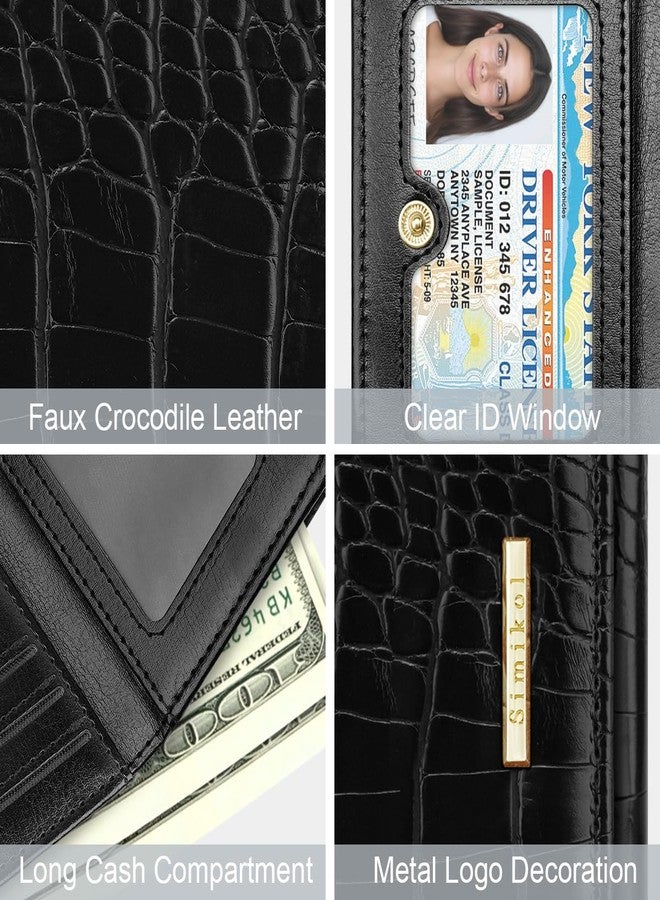 Simikol Crocodile Wallets Women Luxury Faux Leather Alligator Wallet Women RFID Small Trifold Credit Card Holder Mini Purse, Black - Image 4
