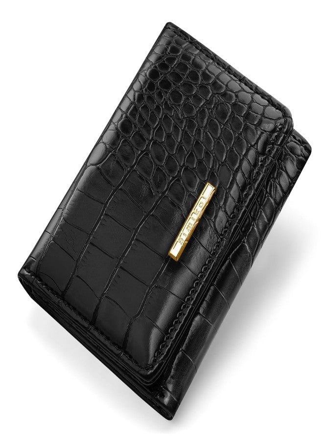 Simikol Crocodile Wallets Women Luxury Faux Leather Alligator Wallet Women RFID Small Trifold Credit Card Holder Mini Purse, Black - Image 1