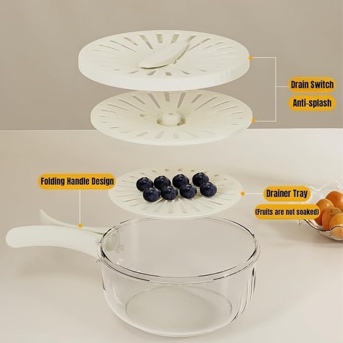 PANKTI 2 in 1 Drainer and Strainer Practical Kitchen Colander Bowl with Foldable Handle MultiFunction Drain Basket with Lid Fruit Washing Vegetable Bowl with Strainer Pack of 1 - Image 3