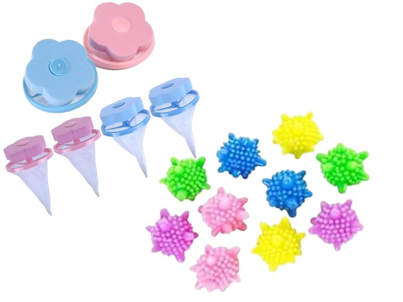 2V BROTHERS حقيبة 2V BROTHERS من 4 أكياس شبكية عائمة لغسالة الملابس و12 كرة تجفيف قابلة لإعادة الاستخدام مجموعة لالتقاط الشعر وفخ الوبر وكريات تجفيف صديقة للبيئة لكفاءة واستدامة أفضل - Image 1