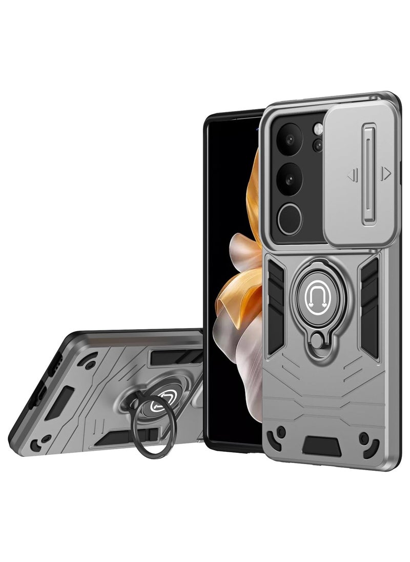 جولدن ماسك جولدن ماسك لهاتف فيفو في 29  (Vivo V29) جراب الحماية الفائقه مع دبله معدانيه وباب جرار لحماية كاميرة الهاتف - (رمادي)  - Image 1