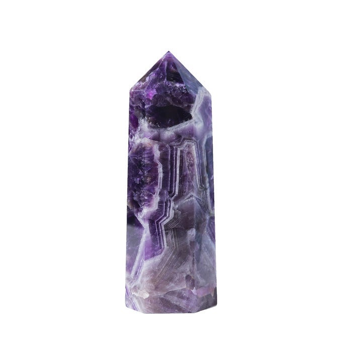 عصا كريستال الجمشت (Amethyst) - برج كريستالي سداسي الأوجه بقمة مدببة واحدة - كريستال علاجي مناسب للتأمل والريكي - قطعة ديكور منزلي أو هدية مميزة.