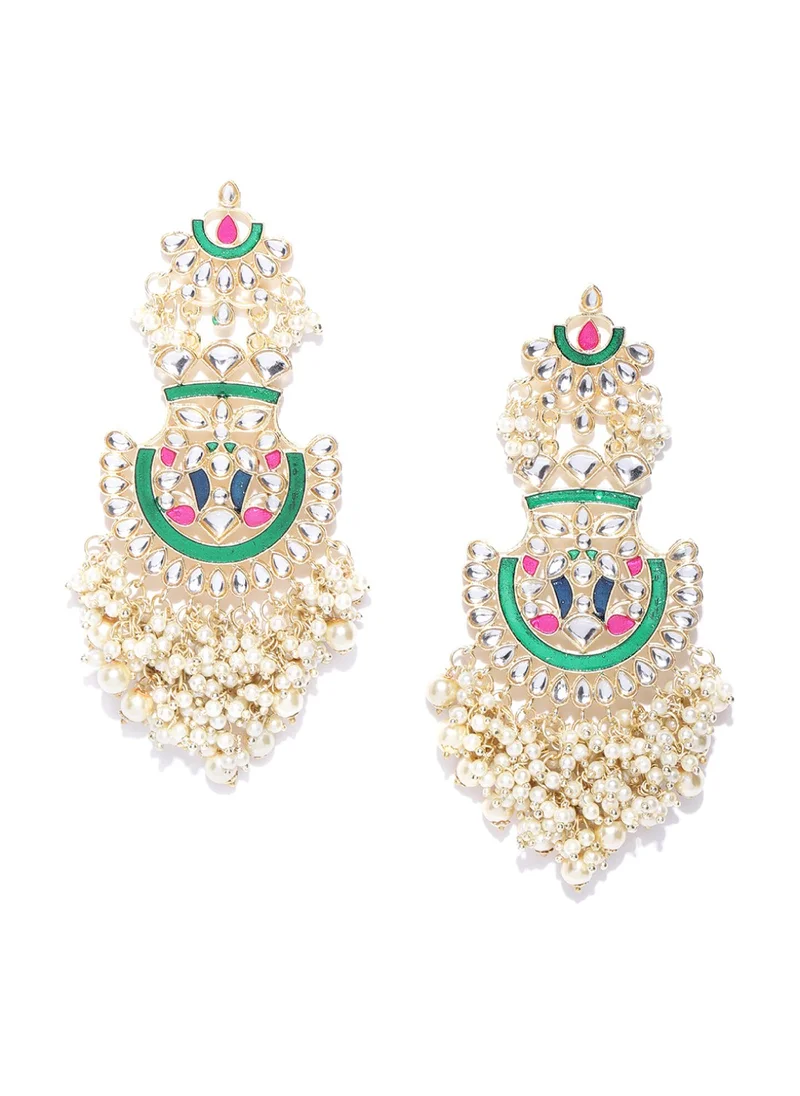 Priyaasi Green Handcrafted Kundan-Studded Classic Drop Earrings