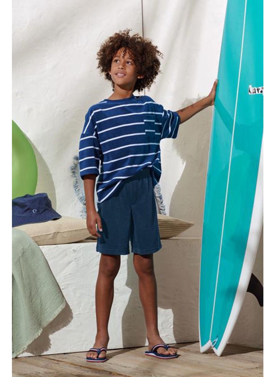 Tchibo Kids Boy Pull,On Plain Terry Shorts, Navy  - Image 1