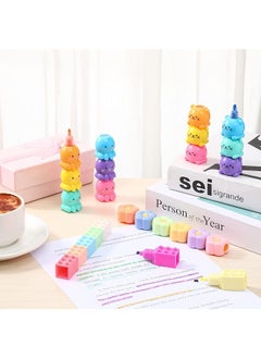 erorex 4 24Pcs Colorful Shaped Highlighters Pastel Mini Highlighter Set Highlighters Stackable Markers For Kids Students Writing Graffiti School Office Supplies Octopus Blocks Cat Flower  - Image 3