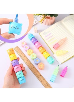 erorex 4 24Pcs Colorful Shaped Highlighters Pastel Mini Highlighter Set Highlighters Stackable Markers For Kids Students Writing Graffiti School Office Supplies Octopus Blocks Cat Flower  - Image 2