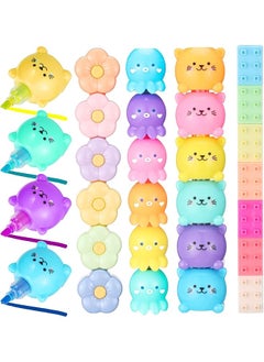 erorex 4 24Pcs Colorful Shaped Highlighters Pastel Mini Highlighter Set Highlighters Stackable Markers For Kids Students Writing Graffiti School Office Supplies Octopus Blocks Cat Flower  - Image 1