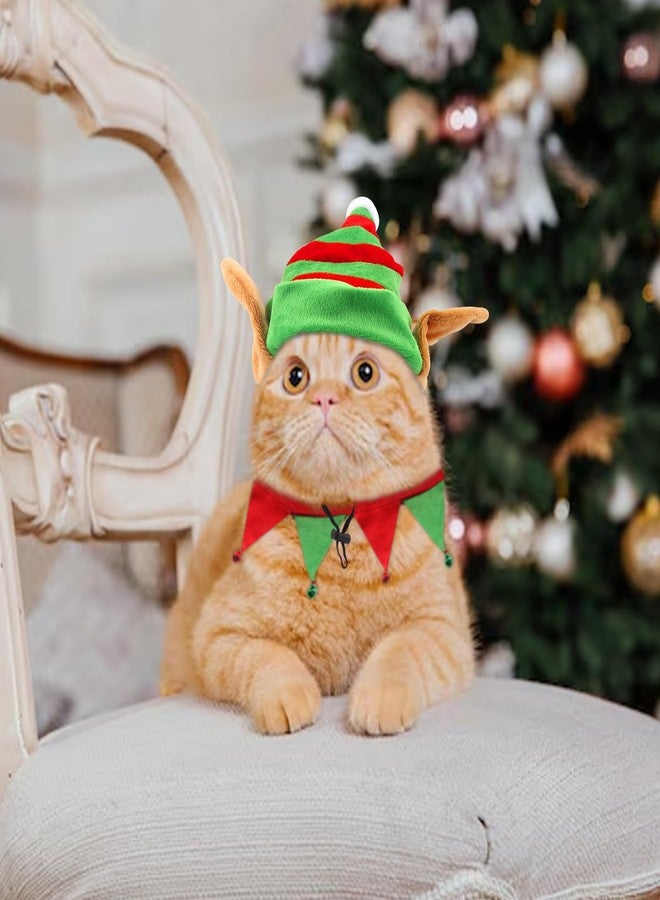 Threetols مجموعة أزياء عيد الميلاد للكلاب من ثري تولز، زي عيد الميلاد للكلاب والقطط، قبعة علوية خضراء وحمراء، قبعة وطوق عيد الميلاد على شكل قزم مضحك مع جرس، مجموعة مستلزمات وإكسسوارات عطلة رأس السنة الجديدة للجراء (صغير) - Image 4