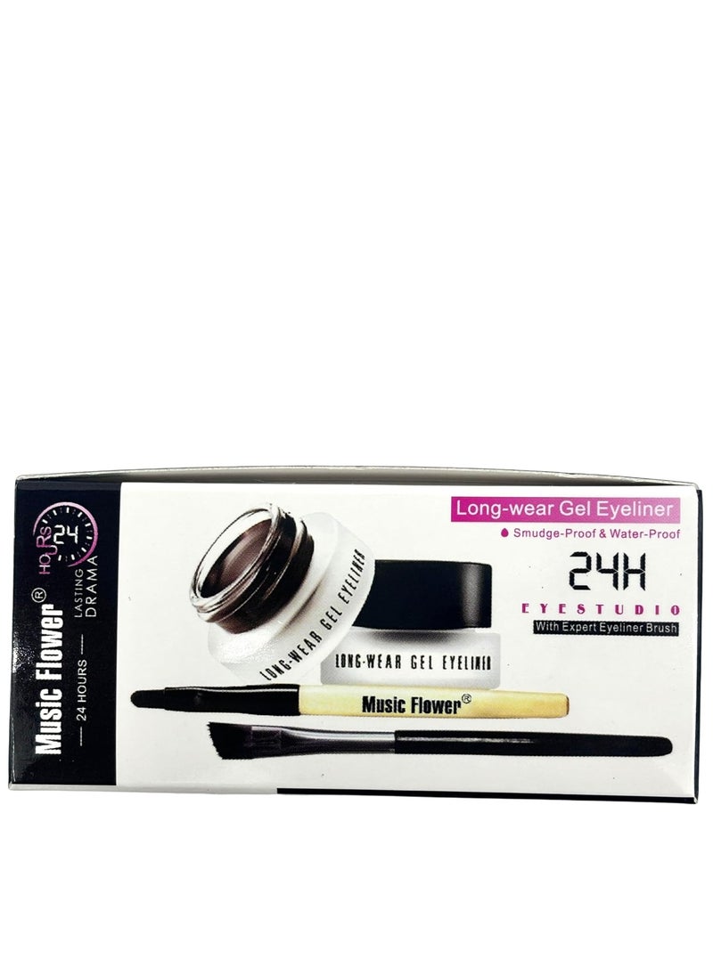 Music Flower - Music Flower Official Black+Brown Waterproof Eyeliner Pencil with 2 Brushes Long Lasting Smudge Proof Easy to Wear Matte - Image 1