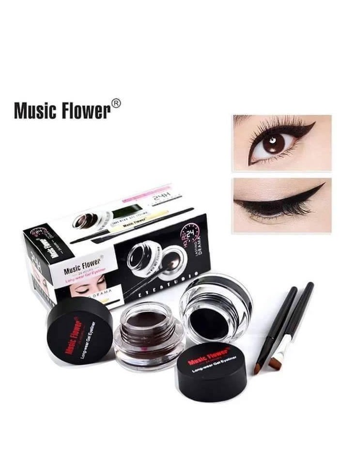 Music Flower - Music Flower Official Black+Brown Waterproof Eyeliner Pencil with 2 Brushes Long Lasting Smudge Proof Easy to Wear Matte - Image 1