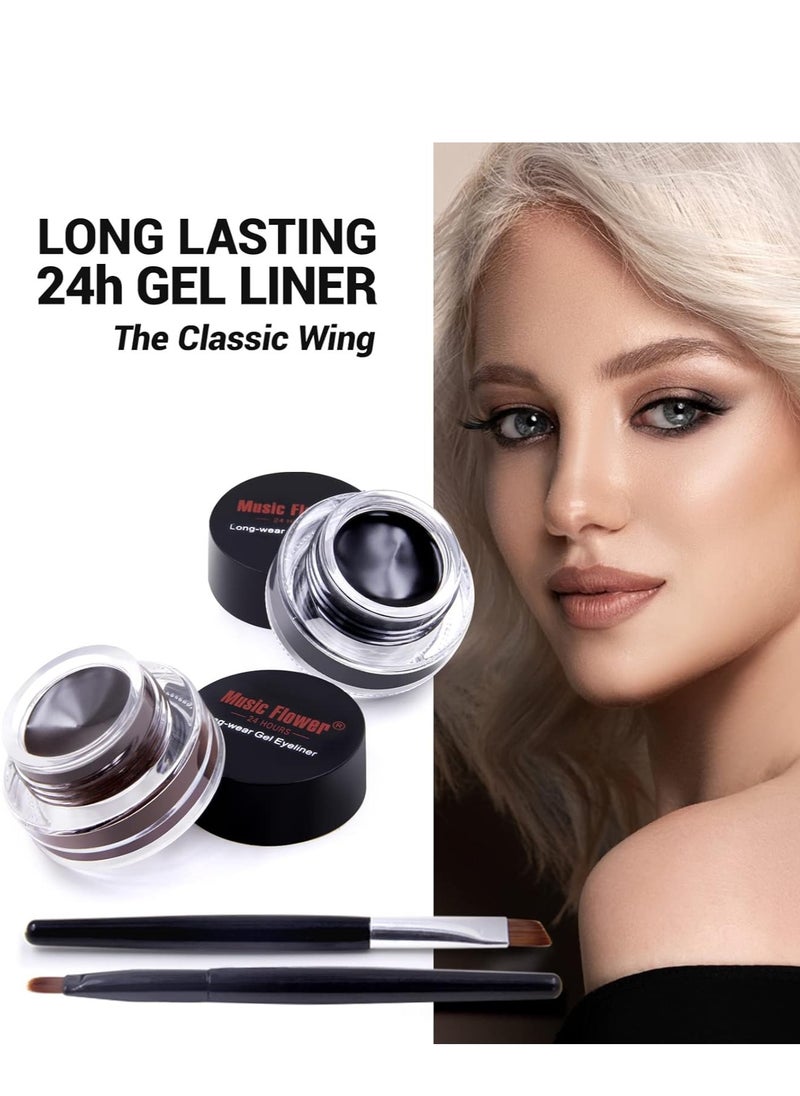 Music Flower - Music Flower Official Black+Brown Waterproof Eyeliner Pencil with 2 Brushes Long Lasting Smudge Proof Easy to Wear Matte - Image 1